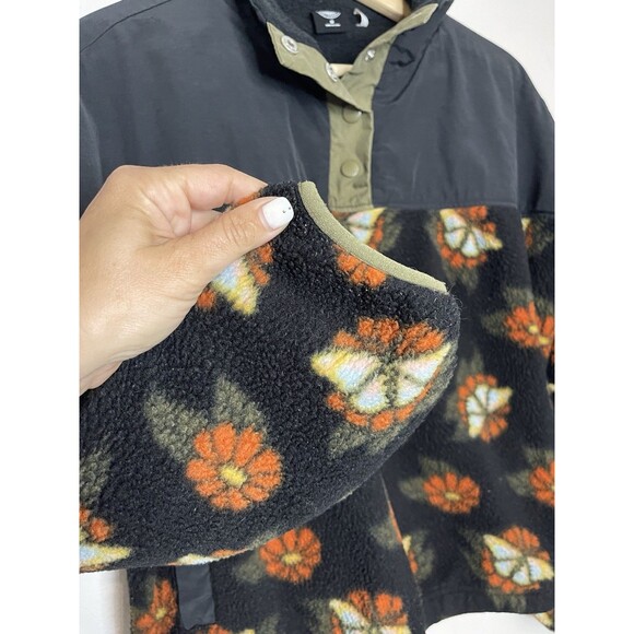 Pacsun Women's Medium Black Floral Print Pullover Crop Fleece Jacket Retro Print - Picture 6 of 8
